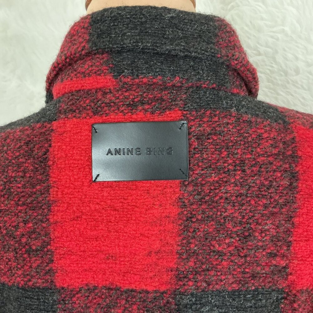 Anine Bing Red Black Bobbi Buffalo Plaid Wool Blend Boucle Jacket Shacket L - Picture 5 of 10